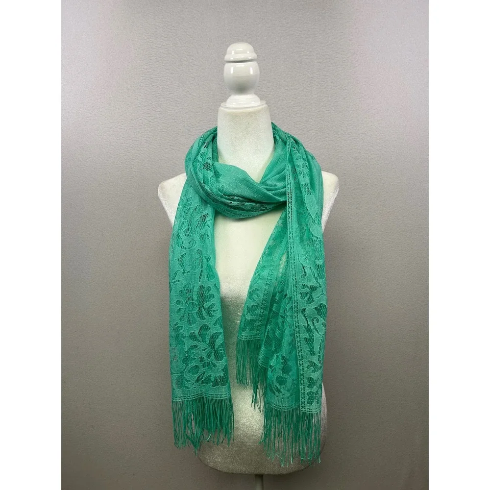 Boho Romantic Festival Women‎ OS Seafoam Green Floral Lace Fringe Shawl Wrap
